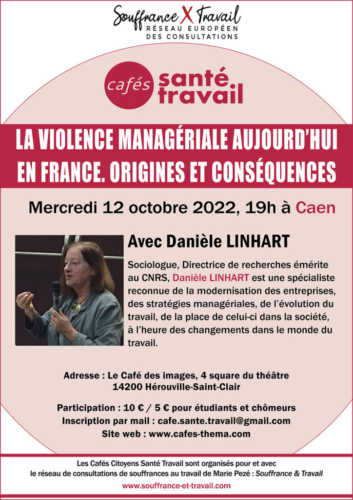 Violence managériale : Café Santé Travail à Caen avec Danièle Linhart