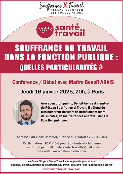 Café Santé Travail souffrance Fonction publique avocat Benoît ARVIS